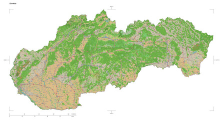 Slovakia shape isolated on white. OSM Topographic French style map