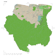 Fototapeta premium Suriname shape isolated on white. OSM Topographic French style map