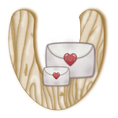 Love letter envelop with red heart shape paper on character english language.