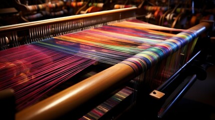Traditional Weaving Loom Creating Colorful Fabric. Generative ai