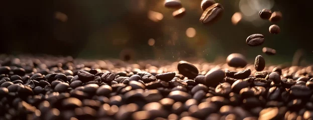 Foto op Plexiglas Coffee beans are falling to the ground © MdImam