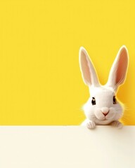 Fototapeta na wymiar An image of a rabbit peeking out on a yellow background