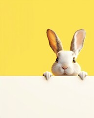 An image of a rabbit peeking out on a yellow background