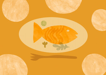 Healthy foods selection. Fish and green vegetables illustration