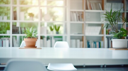 Captivating Minimalist Workspace with White Blurry Interior, Perfect for Modern Business Concepts and Creative Professionals Working in a Contemporary Office Setting