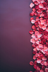 Fototapeta premium Rose petals on a dark red background. Valentine's Day.