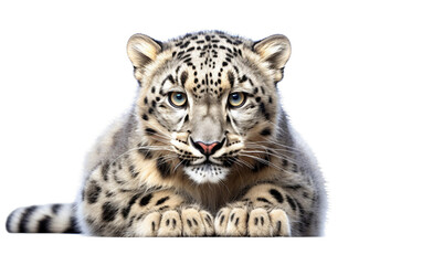 Obraz premium Whispers of Winter: A Glimpse into the Camouflaging Fur of a Snow Leopard Isolated on Transparent Background PNG.