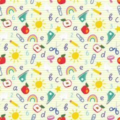 School seamless pattern, Back to school background, Childrens bedroom wallpaper print, Playful stationery design, Gender neutral pattern,  Childish school background in flat style
