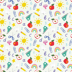 School seamless pattern, Back to school background, Childrens bedroom wallpaper print, Playful stationery design, Gender neutral pattern,  Childish school background in flat style