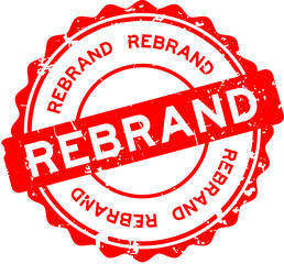 Grunge red rebrand word round rubber seal stamp on white background