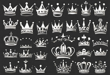 crown icon set, colorless isolated background with set of crowns for logo and designs - obrazy, fototapety, plakaty