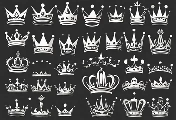 Fotobehang crown icon set, colorless isolated background with set of crowns for logo and designs © Produzir