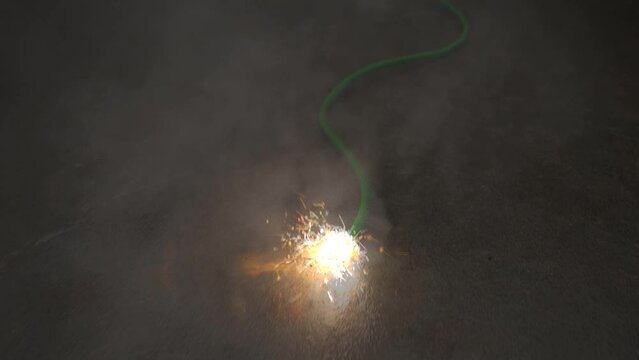 Burning fuse leads to dynamite stick