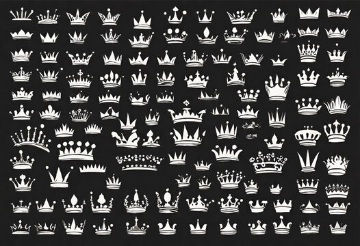 crown icon set, colorless isolated background with set of crowns for logo and designs