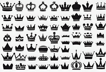 crown icon set, colorless isolated background with set of crowns for logo and designs