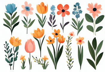 Obraz premium seamless pattern with flowers, isolated background with types of flowers, v1