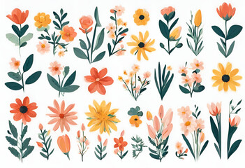 Fototapeta na wymiar seamless pattern with flowers, isolated background with types of flowers, v1