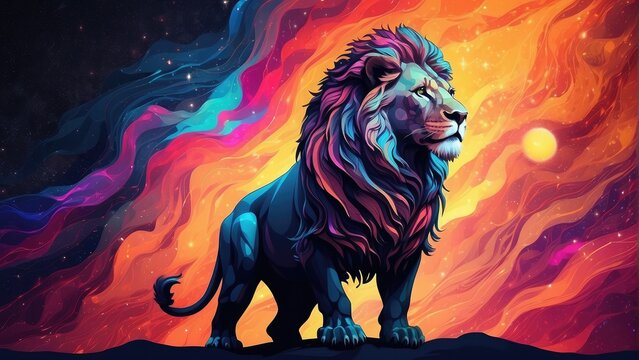 Watercolor art of lion in the abstract background photo