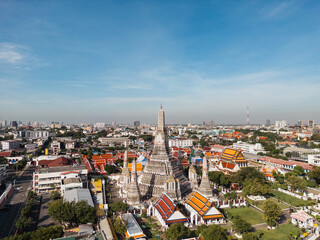 Fototapeta premium Aerial view Pagoda at Wat Arun or Temple of dawn a tourist landmark near Chao Phra Ya river