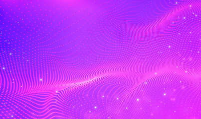 Abstract futuristic pink and blue particles wave technology or science background. Beautiful wave in the form of an array of luminous dots. Big data visualization. technology, science, music. Vector