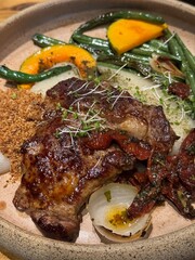 carne grelhada e legumes parrilla