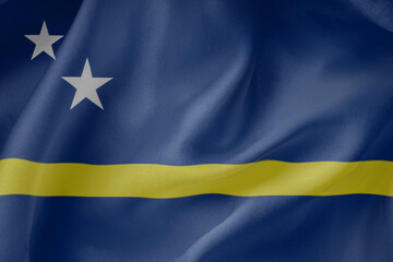Curaçao  waving flag close up fabric texture background