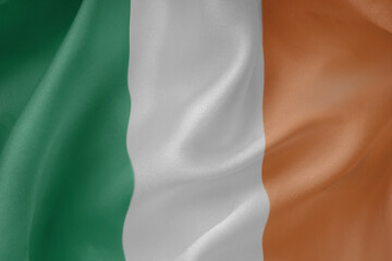 Ireland waving flag close up fabric texture background