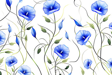 Blue Morning Glory Flower Pattern Background