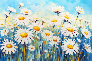 Daisy Flowers Field Painting for Wall Art and Home Decor