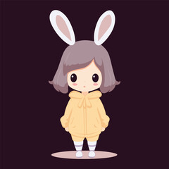 little girl with bunny ear vector flat illustration