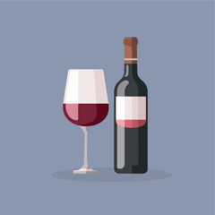 red wine bottle and glasses vector flat illustration