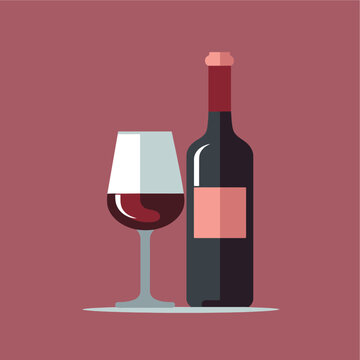 red wine bottle and glasses vector flat illustration