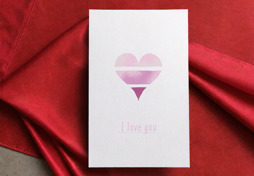 Valentine Folding Card Template with Watercolor Heart