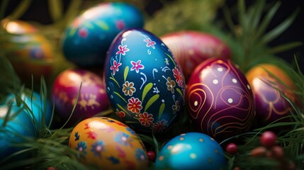 Fototapeta na wymiar Easter joy: colorful eggs celebration - vibrant 8k wallpaper stock photo