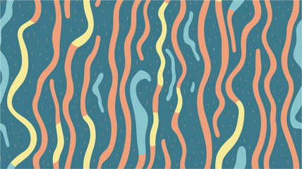 Psychedelic retro wave wallpaper. Textile, wrapping, print, fabric. Abstract background with colorful wavy line pattern. Seamless.