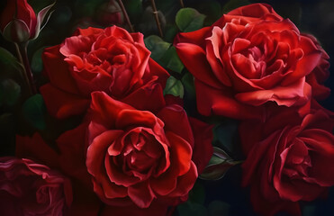 Obraz premium Isolated Elegant Red Roses background for Romantic Design