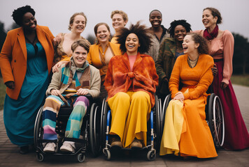 A group of happy with disabilities are having fun Diversity and positive life concept generative ai - obrazy, fototapety, plakaty