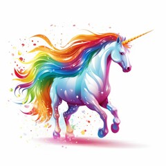 Obraz na płótnie Canvas Beautiful rainbow unicorn isolated on a white background, Generative AI