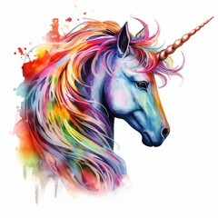 Obraz na płótnie Canvas Beautiful rainbow unicorn isolated on a white background, Generative AI