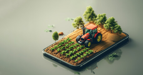Digital age farming: Mobile screen shows tractor for remote operation