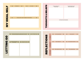 Set of printable vector reflection, habit, intention, affirmation, manifestation planner template for journaling