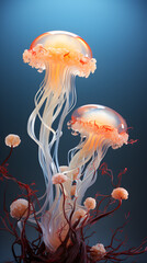 jellyfish on blue minimalistic background
