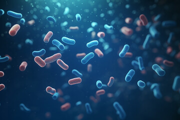 some bacteria on a dark blue background - obrazy, fototapety, plakaty