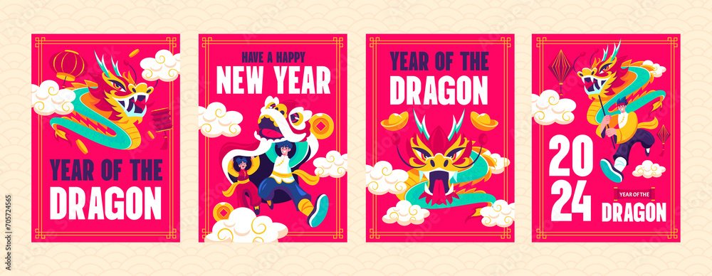 Poster Flat cartoon Chinese new year cards