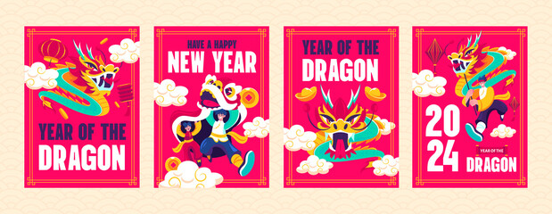 Flat cartoon Chinese new year cards