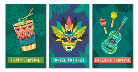 Hand drawn brazilian carnival cards