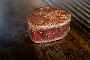 Japanese Wagyu A5 steak grilled on the hot pan