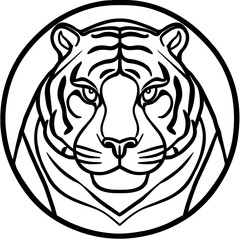 Line art portrait of a striped bengal tiger with big eyes 