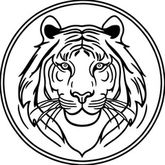 Line art portrait of a striped bengal tiger with big eyes 