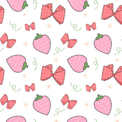 seamless pattern with strawberries and ribbon. Pattern for textiles, wrapping paper, wallpapers, backgrounds